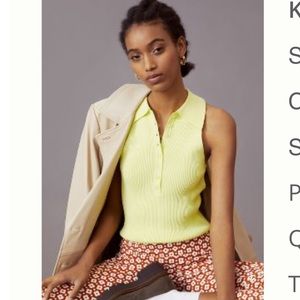 Anthropologie NWT, chartreuse yellow, button-down collared RIBBED halter top XS